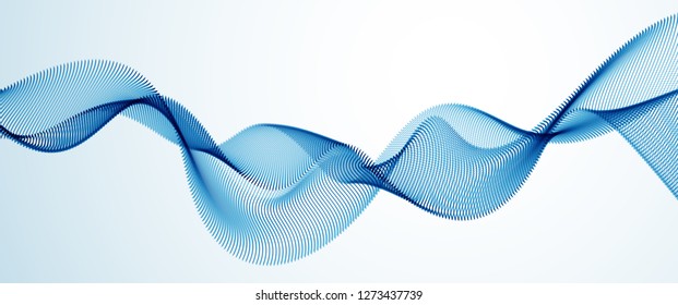 Flowing energy particles, wave of blended dots. Curved dotted 3d lines vector effect illustration. 3d futuristic technology style.