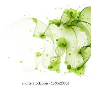 Flowing energy particles, wave of blended dots transparent tulle textile on wind. Curved dotted 3d lines vector effect illustration. 3d futuristic style.