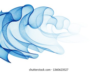 Flowing energy particles, wave of blended dots transparent tulle textile on wind. Curved dotted 3d lines vector effect illustration. 3d futuristic technology style.