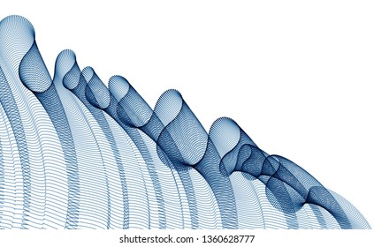 Flowing energy particles, wave of blended dots transparent tulle textile on wind. Curved dotted 3d lines vector effect illustration. 3d futuristic technology style.