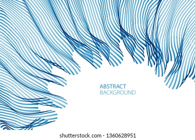 Flowing energy particles, wave of blended dots transparent tulle textile on wind. Curved dotted 3d lines vector effect illustration. 3d futuristic style.