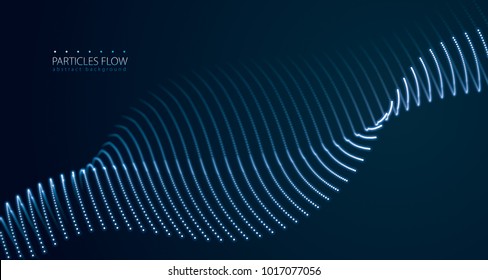 Flowing energy particles, wave of blurred lights. Blurred round lights vector effect illustration. 3d futuristic technology style.