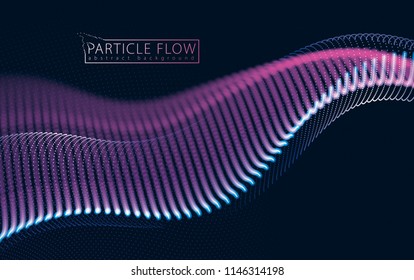 Flowing energy particles, wave of blurred lights. Blurred round lights vector effect illustration. 3d futuristic technology style.