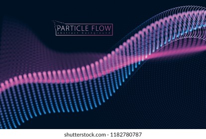 Flowing energy particles, wave of blurred lights. Blurred round lights vector effect illustration. 3d futuristic technology style.