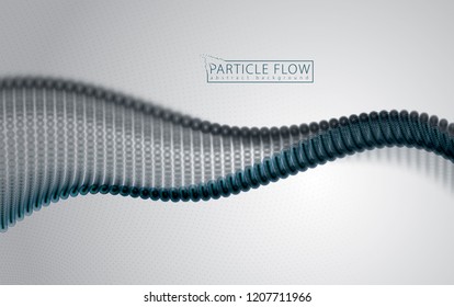 Flowing energy particles, wave of blurred dots. Blurred round circles vector effect illustration. 3d futuristic technology style.