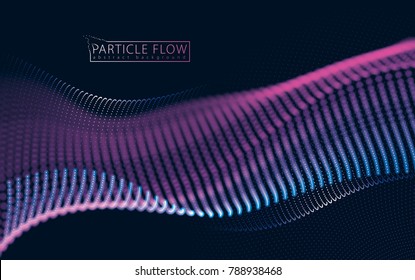 Flowing energy particles, wave of blurred lights. Blurred round lights vector effect illustration. 3d futuristic technology style.