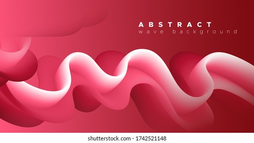 Flowing Fluid. 3d Banner. Red Abstract Wallpaper. Liquid Futuristic Shapes. 