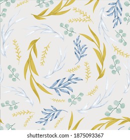 Flowing Foliage Seamless Pattern. Watercolor Pattern for fashion, print and wallpaper. 