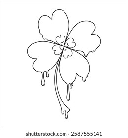 Flowing four leaf clover in graphic style. Creative design shamrock. Minimalist vector illustration.