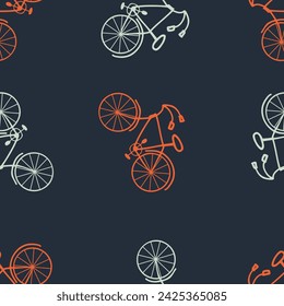 Flowing freewheel fibers seamless pattern with doodle bicycles. Perfect print for paper, textile and fabric. Hand drawn vector illustration.




