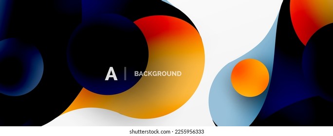 Fondo abstracto minimalista de formas geométricas flotantes. Formas redondeadas y círculos. Fondo de escritorio para el concepto de tecnología de IA, blockchain, comunicación, 5G, ciencia, negocios