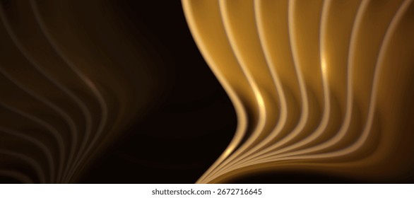 Linhas douradas fluindo em um fundo abstrato escuro