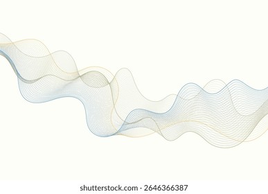 Ondas de contorno de gradiente fluindo preenchidas com partículas finas sobre um fundo macio para visuais abstratos inspirados em tecnologia