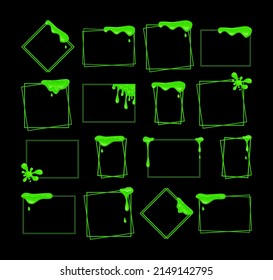 Flowing green slime set of frames. Viscous dripping liquid. Vector cartoon illustration.