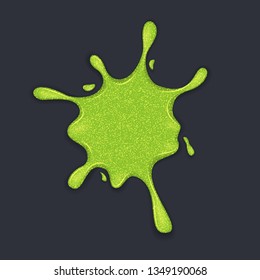 Flowing green sticky liquid slime. Vector illustration with toxic blob on grey background