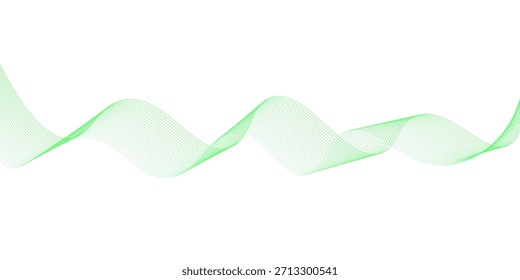 Un diseño de onda verde que fluye sobre un fondo blanco. Líneas suaves y curvas en tonos verdes claros.