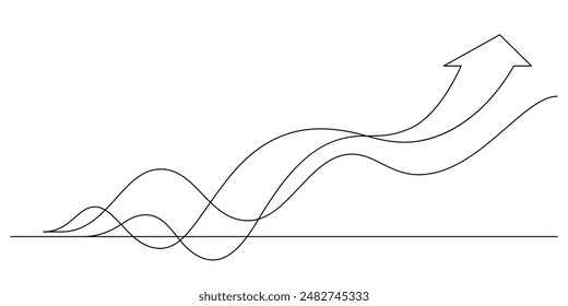 flowing growth chart with growing arrow symbol continuous one line vector illustration minimalist