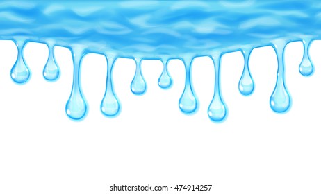 Flowing or hanging seamless repeatable opaque drops in blue colors on white background