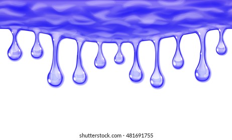 Flowing or hanging seamless repeatable opaque drops in blue colors on white background