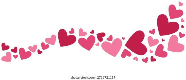 Corações fluindo borda isolada no fundo branco. Decoração de ondas cardíacas românticas para cartões comemorativos do Dia dos Namorados, cartazes, banners e designs de casamento. Ilustração de vetor plano.