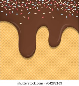 Flowing ice cream on wafer texture sweet food vector background design.