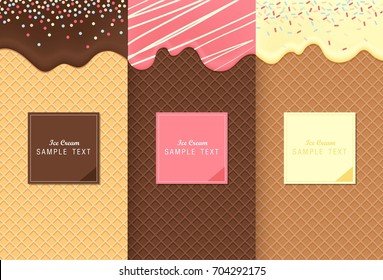 Flowing ice cream on wafer texture sweet food vector background design.