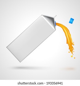 Flowing juice blank white carton box pack 3d isolated vector illustration