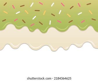 Flowing kiwi fruit sauce and milk cream melt on white background.
