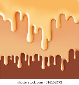 Flowing layered caramel glaze on chocolate sweet food vector background abstract. Melt icing ice cream. Editable - Easy change colors.