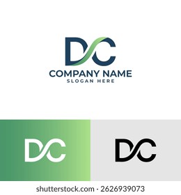 flowing letter DC or CD monogram logo. Features bold, slightly rounded letters "D" and "C" connected by a smooth, curving element in green. Represents connection, fluidity, or a dynamic partnership