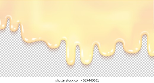 Blühende hellgelbe Creme Glaze einzeln auf transparentem Hintergrund abstrakt. Melt eisendes Eis. Bearbeitbar - Einfache Farbänderung.  Vektorgrafik. Geschmackvolles Karamelllspringen