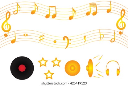 flowing lines with gold musical notes