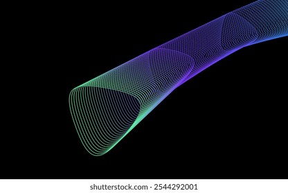 Líneas fluidas en tonos degradados de verde y púrpura, frente a un vacío oscuro. Adecuado para proyectos de tecnología, ciencia ficción o diseño psicodélico.