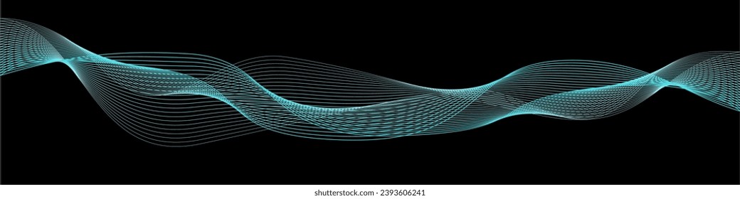 Flowing lines wave. Halftone texture. Curve halftone shape on black background. 3D vector wave lines pattern. Vector illustration.