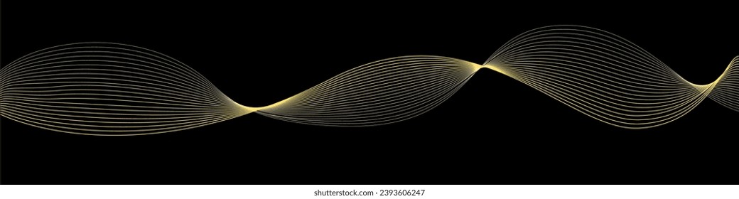 Flowing lines wave. Halftone texture. Curve halftone shape on black background. 3D vector wave lines pattern. Vector illustration.