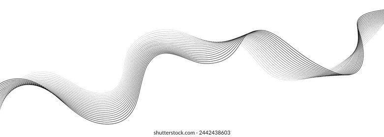 Flowing lines wave pattern black color smooth curve shape isolated on transparent background. Vector in the concept of technology, science, music, modernity