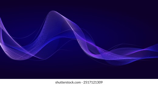 Flowing lines waves glowing on dark background