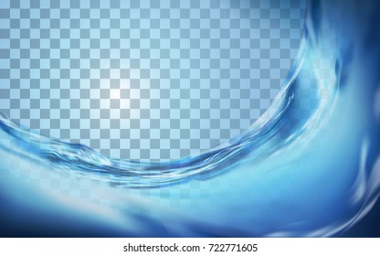 Elemento de diseño líquido flotante, superficie de agua transparente aislada sobre fondo translúcido en ilustración 3d