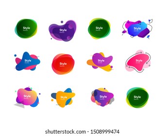 Flowing liquid forms with text sample. Dynamical colored forms. Gradient banners with flowing liquid shapes. Template for design of logo, mobile application or game. Vector illustration