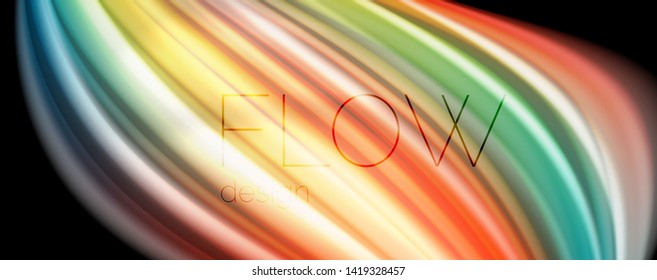 Flowing liquid rainbow colors - modern colorful flow poster. Wave liquid shapes. Art design for your design project. Vector template