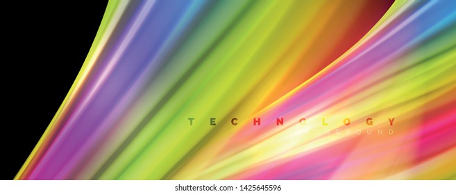 Flowing liquid rainbow colors - modern colorful flow poster. Wave liquid shapes. Art design for your design project. Vector template