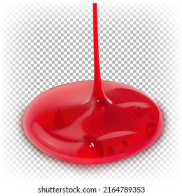 Flowing liquid transparent berry syrup, jam, sauce. Vector 3d realistic illustration isolated on white background.