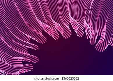 Flowing magic energy particles over dark, wave of blended dots transparent tulle textile on wind. Curved dotted 3d lines vector effect illustration. 3d futuristic style.