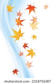 Flowing maple leaves and waves, vector illustration