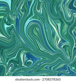 Um trabalho artístico abstrato de mármore fluido com espirros hipnóticos e azuis, criando uma rica textura líquida e movimento orgânico reminiscente de padrões fluidos.