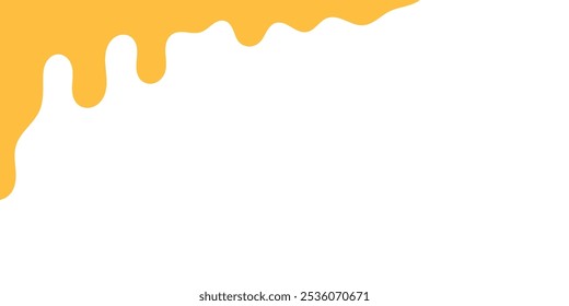 flowing melted caramel on white background. honey illustration. colorful wavy liquid corner. melting slime design element. abstract honey dripping pattern. dripping yellow paint.