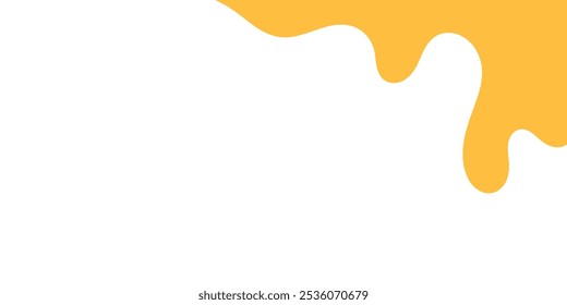 Caramelo derretido que fluye sobre fondo blanco. ilustración de la miel. esquina líquida ondulada colorida. elemento de diseño de baba derretida. patrón de goteo de miel abstracto. pintura amarilla goteante.