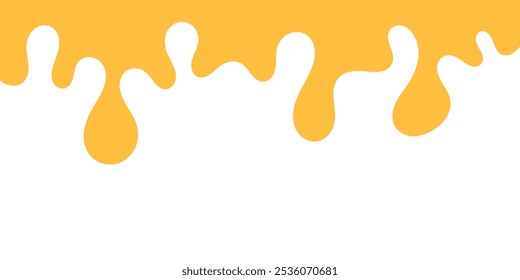 Caramelo derretido que fluye sobre fondo blanco. ilustración de la miel. esquina líquida ondulada colorida. elemento de diseño de baba derretida. patrón de goteo de miel abstracto. pintura amarilla goteante.