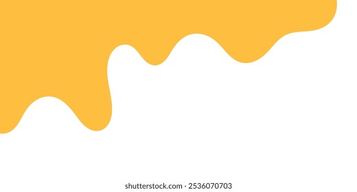 flowing melted caramel on white background. honey illustration. colorful wavy liquid corner. melting slime design element. abstract honey dripping pattern. dripping yellow paint.