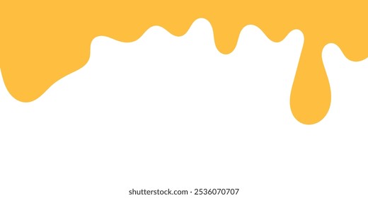 flowing melted caramel on white background. honey illustration. colorful wavy liquid corner. melting slime design element. abstract honey dripping pattern. dripping yellow paint.
